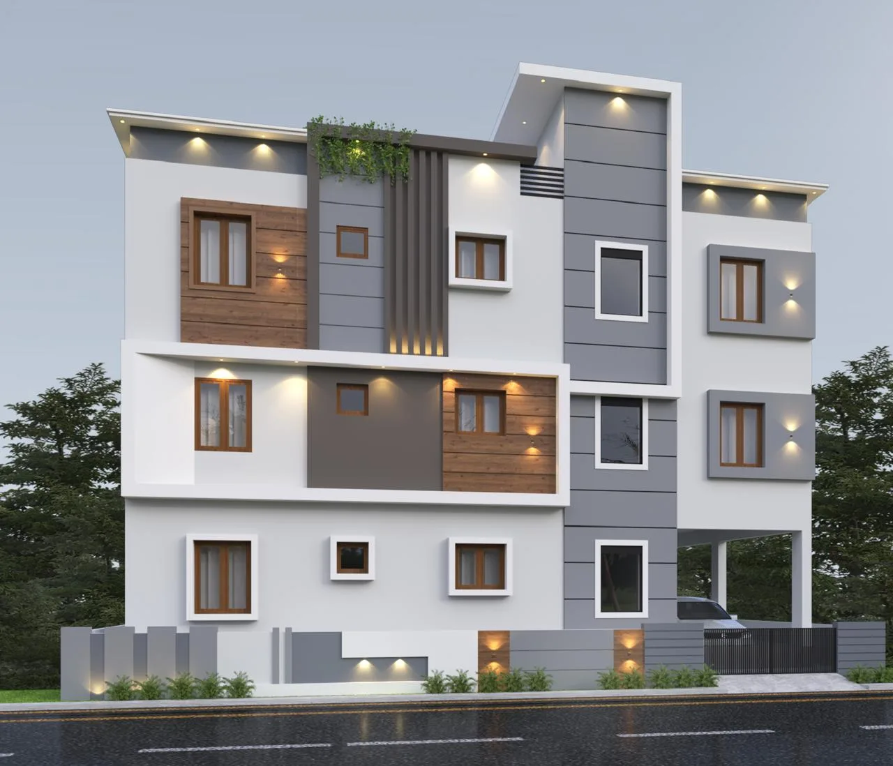 King's Castle Builder — classical white elevation on a completed residence
